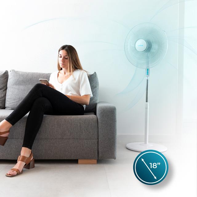 Cecotec EnergySilence 600 MAX Flow Ventilador De 70 W 18 Pulgadas (45 Cm) 6 Aspas Motor De Cobre 3 Velocidades Oscilación 75º Altura Regulable Ventilador De Pie