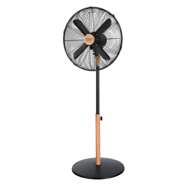 Cecotec EnergySilence 600 Woodstyle Ventilador de pie con 50 W y acabado en madera 16 pulgadas 3 velocidades oscilación silencioso altura ajustable 4 aspas y máxima seguridad. Ventilador de pie