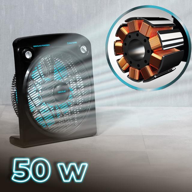 Cecotec EnergySilence 6000 PowerBox Black. Ventilador De Suelo Con Temporizador 50 W 5 Aspas De 30 Cm De Diámetro 3 Velocidades Motor De Cobre Rejilla Rotatoria Negro Ventilador De Suelo