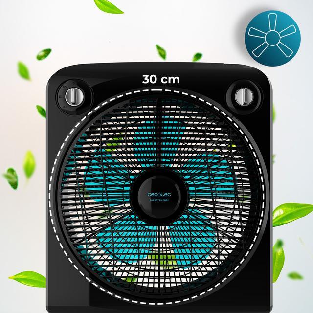 Cecotec EnergySilence 6000 PowerBox Black. Ventilador De Suelo Con Temporizador 50 W 5 Aspas De 30 Cm De Diámetro 3 Velocidades Motor De Cobre Rejilla Rotatoria Negro Ventilador De Suelo