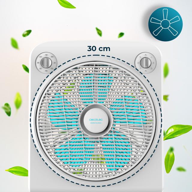 Cecotec EnergySilence 6000 PowerBox. Ventilador De Suelo Con Temporizador De 50 W 5 Aspas De 30 Cm De Diámetro 3 Velocidades Motor De Cobre Rejilla Rotatoria Blanco Ventilador De Suelo