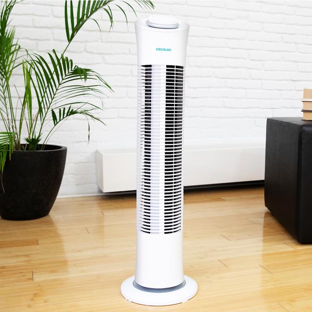Cecotec EnergySilence 6090 Skyline. Ventilador De Torre Con Temporizador 45 W 30'' (76cm) De Altura Mecánico Oscilante Motor De Cobre 3 Velocidades Blanco Ventilador De Torre