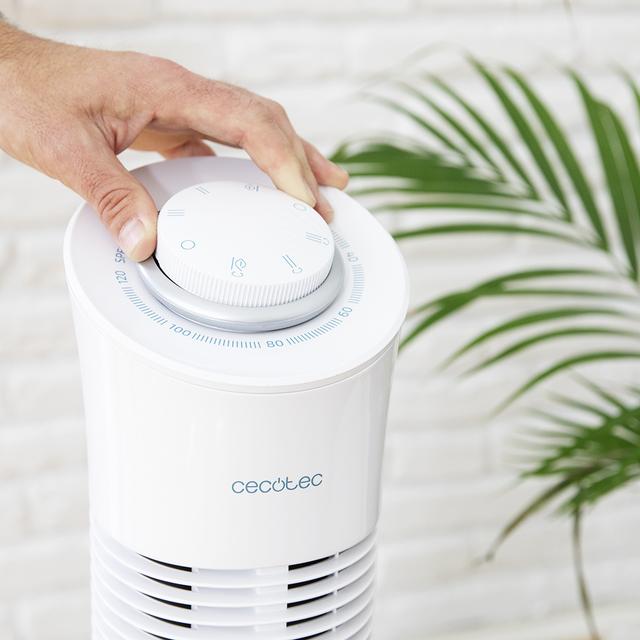 Cecotec EnergySilence 6090 Skyline. Ventilador De Torre Con Temporizador 45 W 30'' (76cm) De Altura Mecánico Oscilante Motor De Cobre 3 Velocidades Blanco Ventilador De Torre