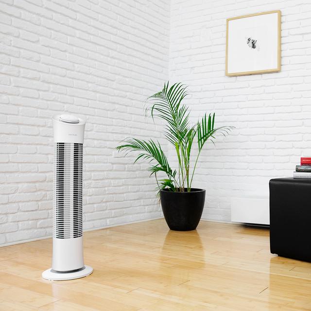 Cecotec EnergySilence 6090 Skyline. Ventilador De Torre Con Temporizador 45 W 30'' (76cm) De Altura Mecánico Oscilante Motor De Cobre 3 Velocidades Blanco Ventilador De Torre