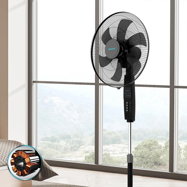 Cecotec EnergySilence 610 MaxFlow Control. Ventilador De Pie Con Mando A Distancia Y Temporizador 70 W 18 Pulgadas (45 Cm) 6 Aspas Motor Cobre 3 Velocidades Oscilación 75º Indicador LED Ventilador De Pie Con Mando A Distancia