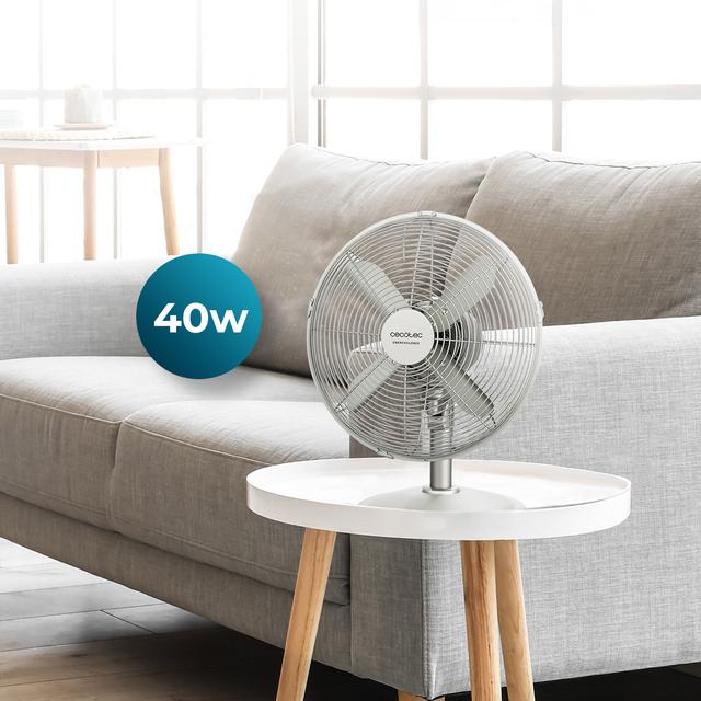 Cecotec EnergySilence 610 SteelDesk Ventilador De Sobremesa Con 40 W Y Acabado En Acero 12 Pulgadas 3 Velocidades Oscilación Silencioso Altura Ajustable 4 Aspas Y Máxima Seguridad. Ventilador De Sobremesa