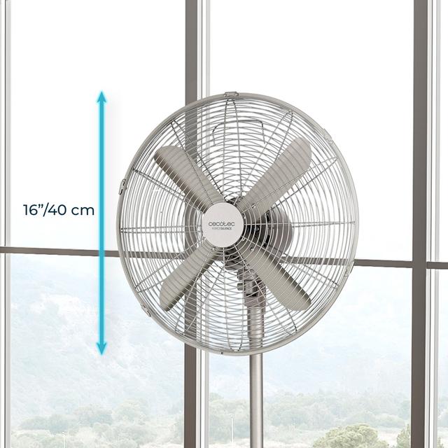 Cecotec EnergySilence 610 Steelstyle Ventilador De Pie Con 50 W Y Acabado En Acero 16 Pulgadas 3 Velocidades Oscilación Silencioso Altura Ajustable 4 Aspas Y Máxima Seguridad. Ventilador De Pie