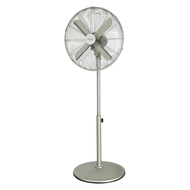 Cecotec EnergySilence 610 Steelstyle Ventilador de pie con 50 W y acabado en acero 16 pulgadas 3 velocidades oscilación silencioso altura ajustable 4 aspas y máxima seguridad. Ventilador de pie
