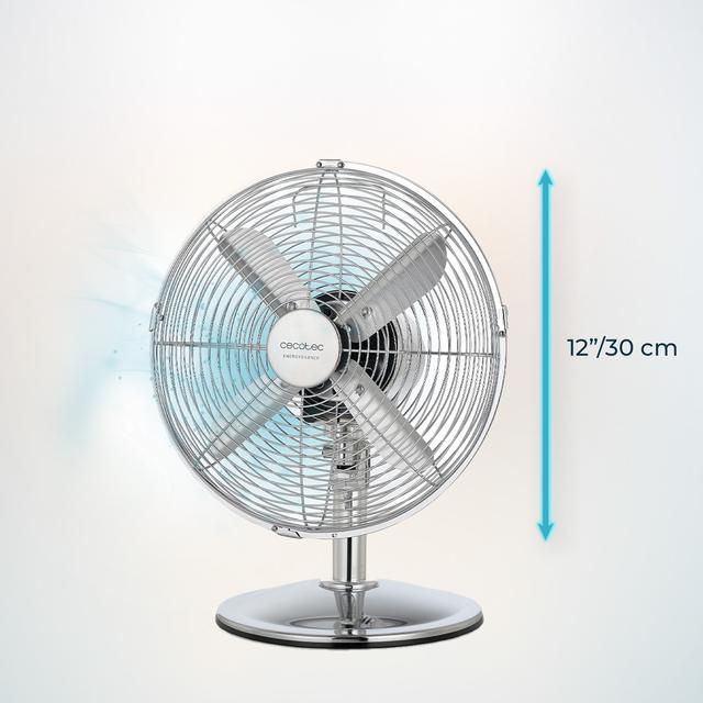 Cecotec EnergySilence 620 RetroDesk Ventilador De Sobremesa Con 40 W Y Acabado En Acero 12 Pulgadas 3 Velocidades Oscilación Silencioso Altura Ajustable 4 Aspas Y Máxima Seguridad. Ventilador De Sobremesa