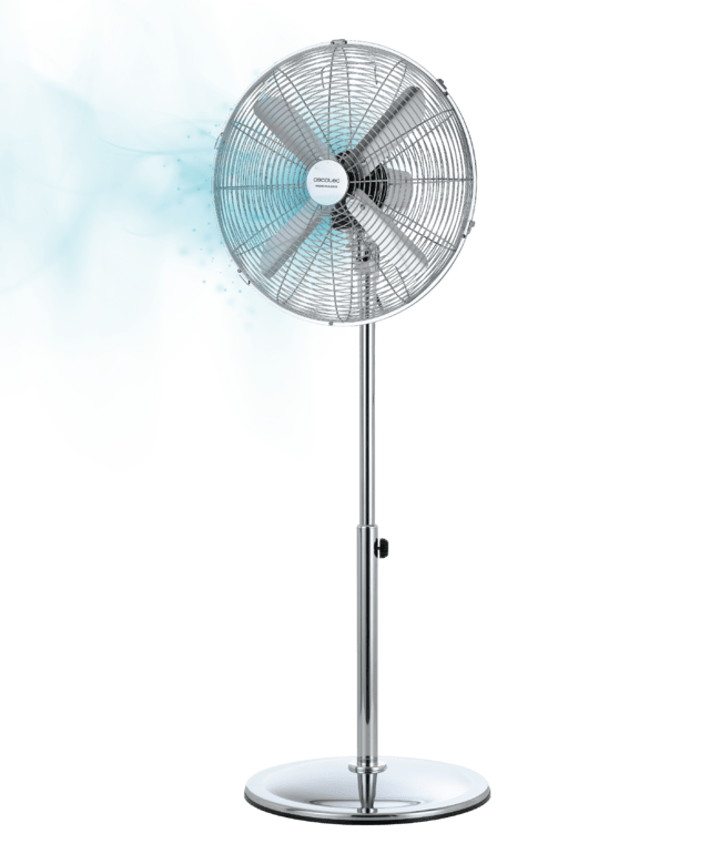 Cecotec EnergySilence 620 Retrostyle Ventilador de pie con 50 W y acabado en cromado 16 pulgadas 3 velocidades oscilación silencioso altura ajustable 4 aspas y máxima seguridad.Ventilador de pie