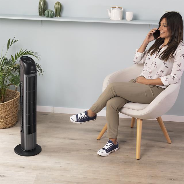 Cecotec EnergySilence 7050 SkyLine Control. Ventilador De Torre Con Mando A Distancia Y Temporizador 45 W Altura 33" Motor De Cobre 3 Velocidades Oscilación Indicador LED Ventilador De Torre