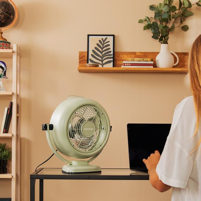 Cecotec EnergySilence 800 RetroDesk Green Ventilador De Sobremesa Estilo Retro Color Verde De 8" Con 20 W E Inclinación Ajustable. Ventilador De Sobremesa 