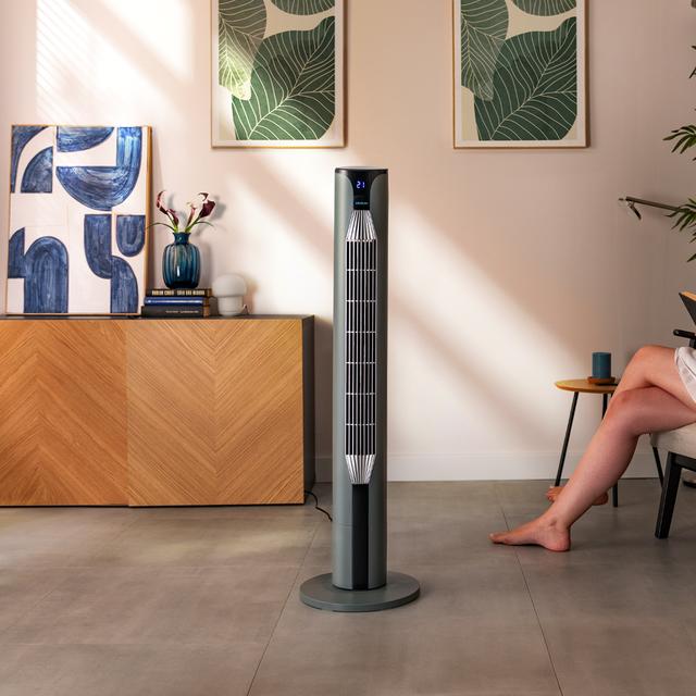 Cecotec EnergySilence 8150 Skyline Ventilador De Torre De 55 W Y 42” Con Mando A Distancia Pantalla LED 3 Velocidades 3 Modos Oscilación Y Temporizador. Ventilador De Torre 