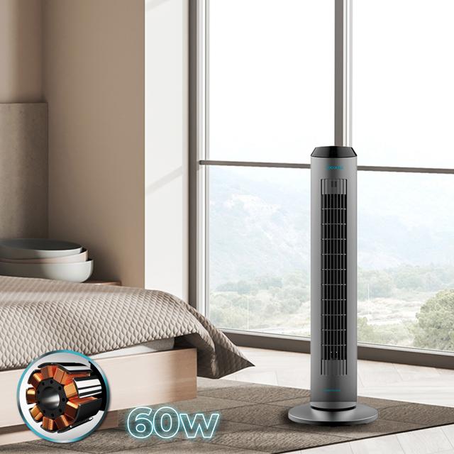 Cecotec EnergySilence 8190 Skyline Ionic. Ventilador De Torre Digital Con Mando A Distancia Y Temporizador 60 W 33'' (84cm) De Altura Oscilante Ionizador Motor De Cobre 3 Velocidades Gris Ventilador De Torre