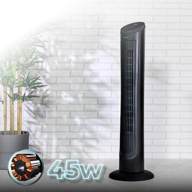 Cecotec EnergySilence 9090 Skyline. Ventilador De Torre Digital Con Mando A Distancia Y Temporizador 45 W 40'' (102cm) De Altura Oscilante Motor De Cobre 3 Velocidades Negro Ventilador De Torre