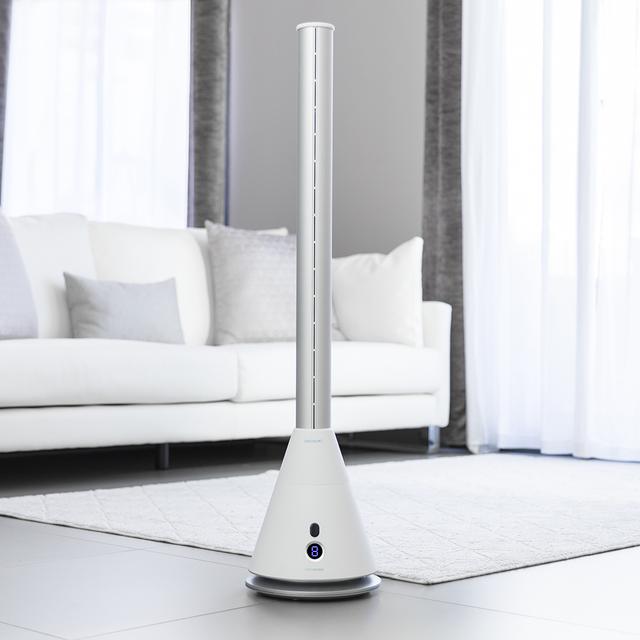 Cecotec EnergySilence 9800 Skyline Bladeless White. Ventilador De Torre Sin Aspas Con Mando A Distancia Y Temporizador 26 W 38" (96 Cm) De Altura Motor De Cobre 9 Velocidades Blanco Ventilador Sin Aspas De Torre