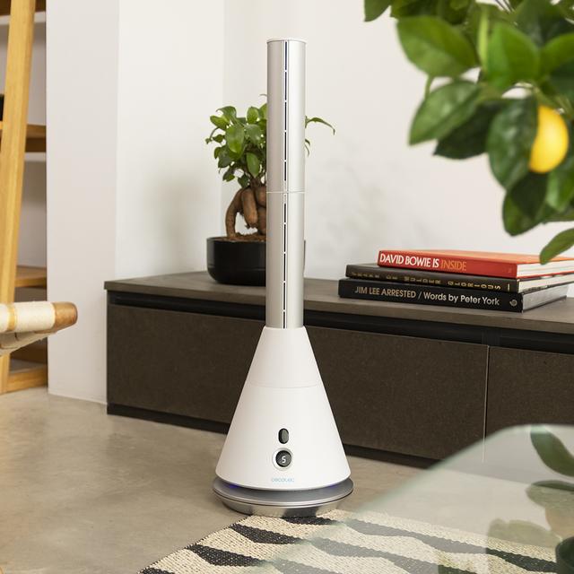 Cecotec EnergySilence 9850 Skyline Bladeless Pro. Ventilador De Torre Sin Aspas Con Mando A Distancia Y Temporizador 35 W Altura Ajustable Hasta 96cm Motor DDC 9 Velocidades Blanco Ventilador De Torre