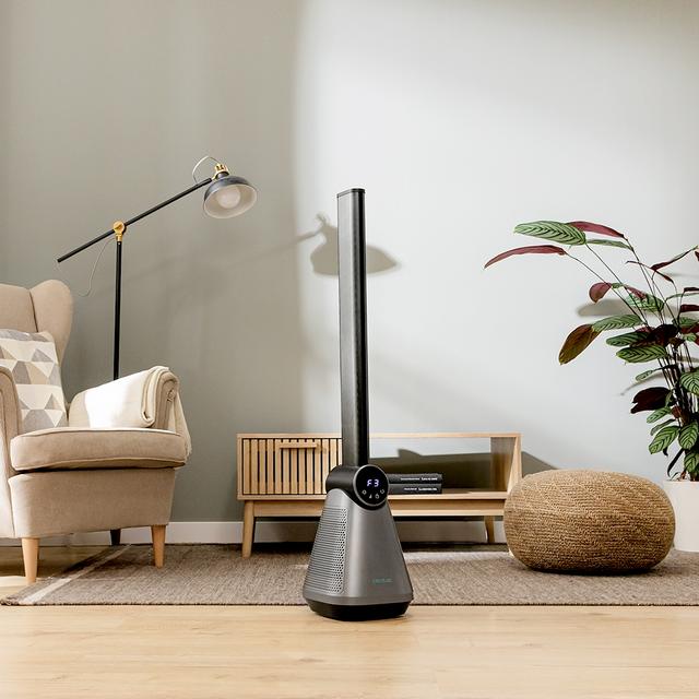 Cecotec EnergySilence 9890 Skyline Bladeless Dark Ventilador De Torre Sin Aspas De 39" Con 50W LED Display Control Táctil Y Remoto Temporizador 15 Horas Y Oscilación. Ventilador De Torre 
