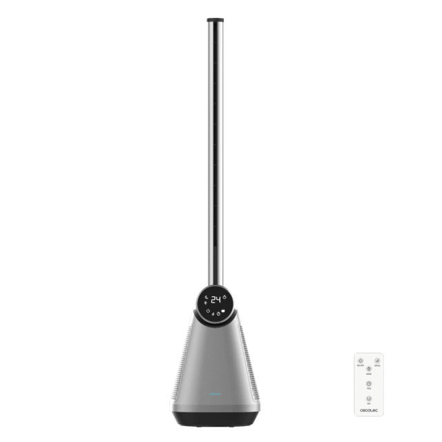 Cecotec EnergySilence 9890 Skyline Bladeless Dark Ventilador de torre sin aspas de 39" con 50W LED display control táctil y remoto temporizador 15 horas y oscilación. Ventilador de torre 