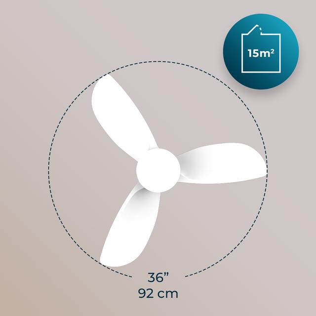 Cecotec EnergySilence Aero 3050 White Ventilador De Techo De 35 W Con Motor DC Y 36” Con Luz LED Mando A Distancia Temporizador 6 Velocidades Y 3 Aspas. Ventilador De Techo