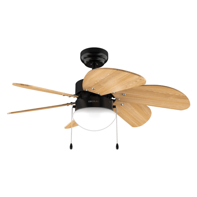 Cecotec EnergySilence Aero 360 Black&Wood Ventilador de techo de 50 W y 36” con lámpara 3 velocidades 6 aspas reversibles modo winter-summer y uso sencillo. Ventilador de techo 