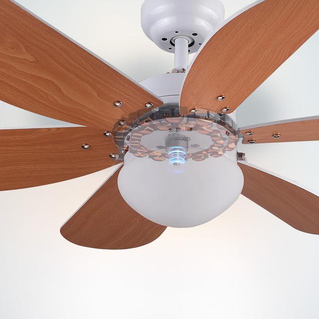 Cecotec EnergySilence Aero 360. Ventilador De Techo Con Luz De 50 W Bajo Consumo 91 Cm De Diámetro 6 Aspas Reversibles 3 Velocidades Función Invierno Acabado En Blanco/madera Ventilador De Techo