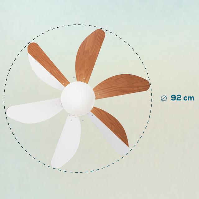 Cecotec EnergySilence Aero 360. Ventilador De Techo Con Luz De 50 W Bajo Consumo 91 Cm De Diámetro 6 Aspas Reversibles 3 Velocidades Función Invierno Acabado En Blanco/madera Ventilador De Techo