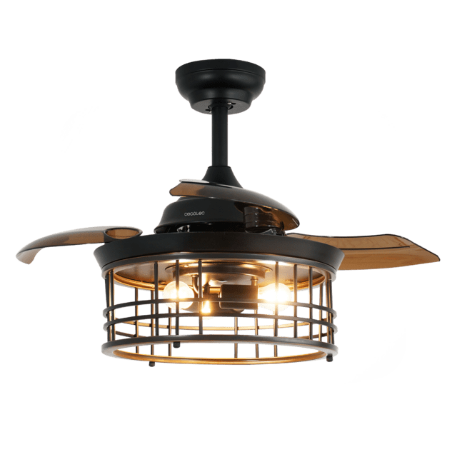 Cecotec EnergySilence Aero 3600 Invisible Metalic Style Ventilador De Techo De Diseño Con Motor DC Con Una Potencia De 25W Y Lámpara Integrada Con 3 Aspas Retráctiles 36 Pulgadas Control Remoto 3 Velocidades Temporizador Y Mo