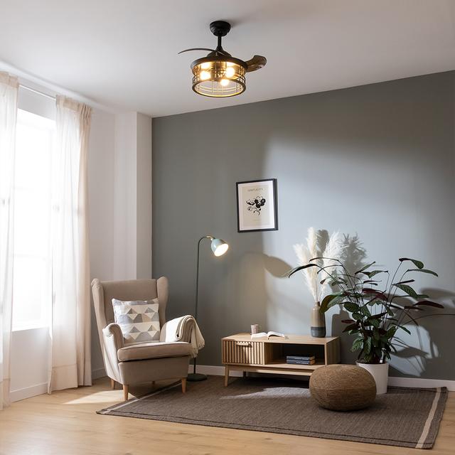 Cecotec EnergySilence Aero 3600 Invisible Metalic Style Ventilador De Techo De Diseño Con Motor DC Con Una Potencia De 25W Y Lámpara Integrada Con 3 Aspas Retráctiles 36 Pulgadas Control Remoto 3 Velocidades Temporizador Y Mo