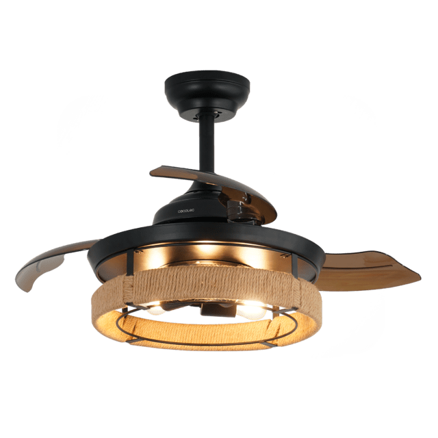 Cecotec EnergySilence Aero 3600 Invisible Natural Design Ventilador De Techo De Diseño Con Motor DC Con Una Potencia De 25W Y Lámpara Integrada Con 3 Aspas Retráctiles 36 Pulgadas Control Remoto 3 Velocidades Temporizador Y M