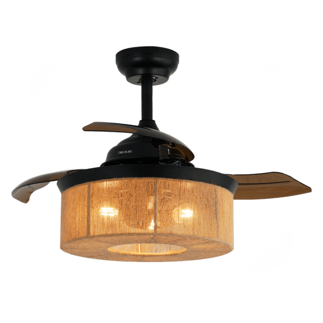 Cecotec EnergySilence Aero 3600 Invisible Natural Style Ventilador De Techo De Diseño Con Motor DC Con Una Potencia De 25W Y Lámpara Integrada Con 3 Aspas Retráctiles 36 Pulgadas Control Remoto 3 Velocidades Temporizador Y Mo