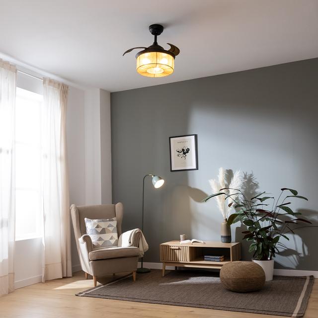 Cecotec EnergySilence Aero 3600 Invisible Natural Style Ventilador De Techo De Diseño Con Motor DC Con Una Potencia De 25W Y Lámpara Integrada Con 3 Aspas Retráctiles 36 Pulgadas Control Remoto 3 Velocidades Temporizador Y Mo