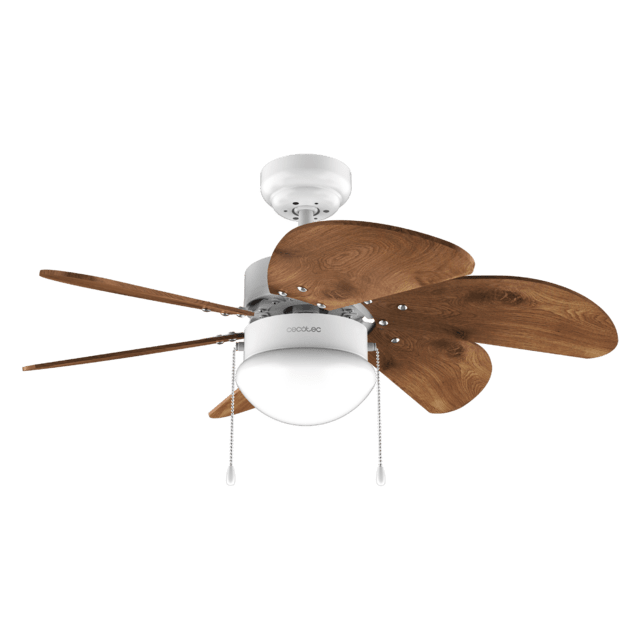 Cecotec EnergySilence Aero 365 White&Wood Ventilador de techo de 50 W y 36” con lámpara 3 velocidades 6 aspas reversibles modo winter-summer y uso sencillo. Ventilador de techo