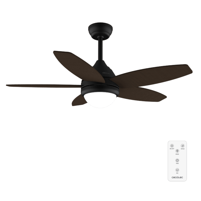 Cecotec EnergySilence Aero 4200 Black&DarkWood Ventilador de techo de 53W y 42” con luz LED de 15W 3 tonalidades seleccionables mando a distancia temporizador seleccionable 3 velocidades y 5 aspas. Ventilador de techo 