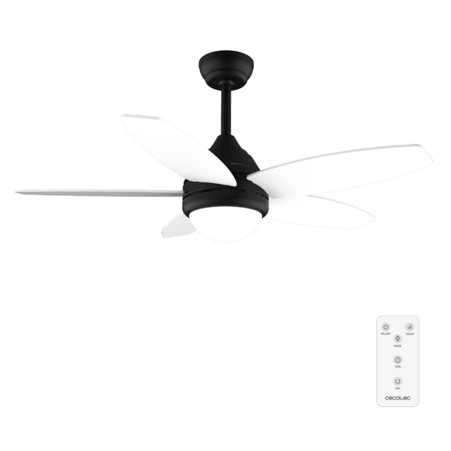 Cecotec EnergySilence Aero 4200 Black&LightWood Ventilador de techo de 53W y 42” con luz LED de 15W 3 tonalidades seleccionables mando a distancia temporizador seleccionable 3 velocidades y 5 aspas. Ventilador de techo