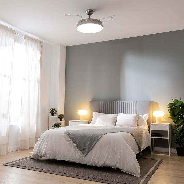 Cecotec Energysilence Aero 4200 Invisible Steel Ventilador De Techo Con 3 Aspas Retráctiles Con Motor DC De 35 W Iluminación LED Temporizador Hasta 8 Horas Función Winter-summer 6 Velocidades Mando A Distancia. Ventilador De