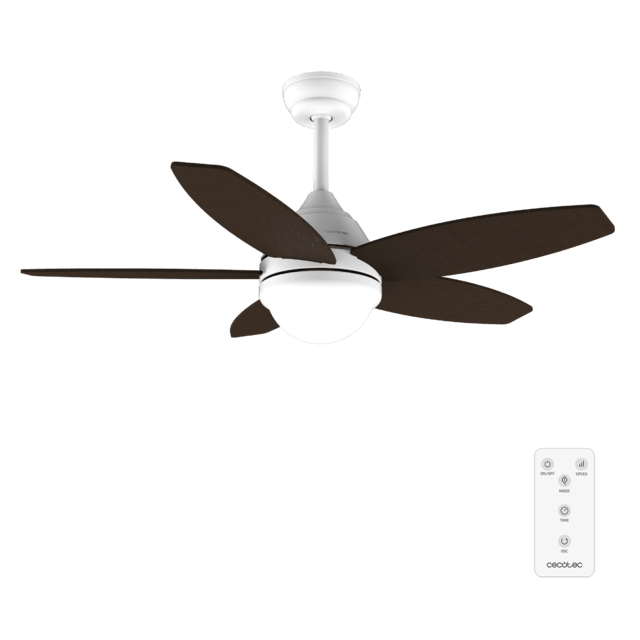 Cecotec EnergySilence Aero 4200 White&DarkWood Ventilador de techo de 53W y 42” con luz LED de 15W 3 tonalidades seleccionables mando a distancia temporizador seleccionable 3 velocidades y 5 aspas. Ventilador de techo 