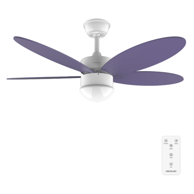 Cecotec EnergySilence Aero 4250 Flow Purple. Ventilador de Techo con Mando a distancia Temporizador y Luz LED 40 W Motor DC 42" 5 Aspas Reversibles 6 Velocidades Función Invierno Lila Ventilador de techo con mando a distancia y