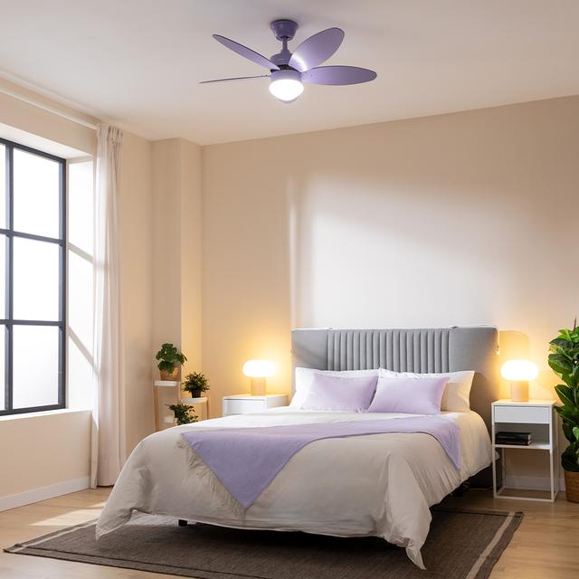 Cecotec EnergySilence Aero 4260 Full Purple Ventilador De Techo De 40 W Con Motor DC Y 42” Con Luz LED Mando A Distancia Temporizador 6 Velocidades Y 5 Aspas Reversibles. Ventilador De Techo