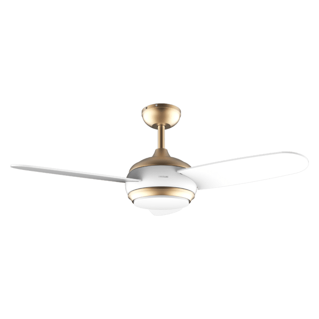 Cecotec EnergySilence Aero 4265 GoldWhite Ventilador De Techo De 65 W Y 42” Con Luz LED De 18W Mando A Distancia Temporizador Programable 3 Velocidades 3 Aspas. Ventilador De Techo Con Luz Y Mando A Distancia