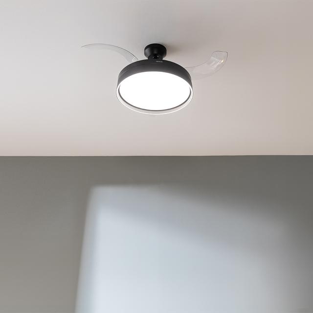 Cecotec EnergySilence Aero 4280 Invisible Black. Ventilador De Techo Con Aspas Retráctiles Y Lámpara 40 W Diámetro 42" (106cm) Temporizador 3 Tonos De Luz Función Verano-Invierno Ventilador De Techo Con Luz Y Mando A Distanc