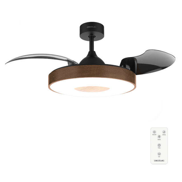 Cecotec EnergySilence Aero 4280 Invisible DarkWood Ventilador de techo con aspas retráctiles con un motor DC de 65W y 42" con iluminación LED temporizador mando a distancia y modo winter-summer. Ventilador de techo 