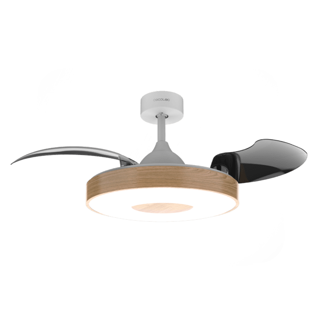 Cecotec EnergySilence Aero 4280 Invisible LightWood Ventilador De Techo Con Aspas Retráctiles Con Motor DC De 65W Y 42" Con Iluminación LED Temporizador Mando A Distancia Y Modo Winter-summer. Ventilador De Techo 