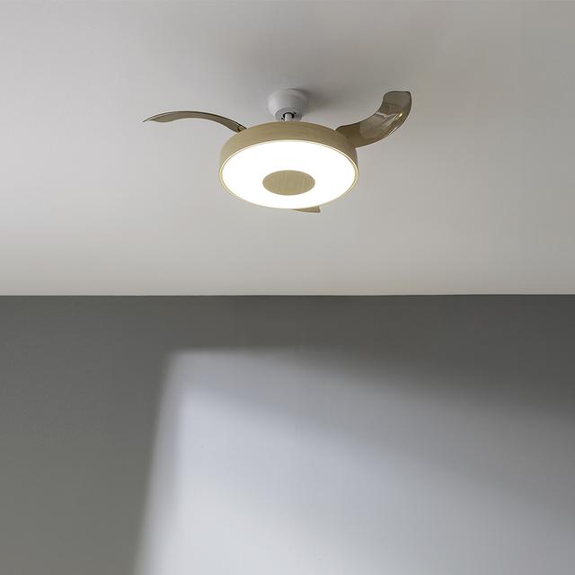 Cecotec EnergySilence Aero 4280 Invisible LightWood Ventilador De Techo Con Aspas Retráctiles Con Motor DC De 65W Y 42" Con Iluminación LED Temporizador Mando A Distancia Y Modo Winter-summer. Ventilador De Techo 