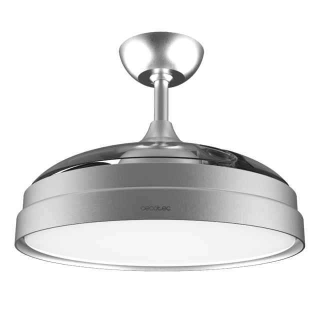 Cecotec EnergySilence Aero 4280 Invisible Steel. Ventilador De Techo Con Aspas Retráctiles Y Lámpara 40 W Diámetro 42" (106cm) Temporizador 3 Tonos De Luz Función Verano-Invierno Ventilador De Techo