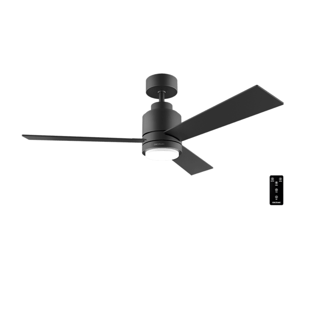 Cecotec EnergySilence Aero 4850 Style Black Ventilador de techo de 30 W y 48” con luz LED mando a distancia 6 velocidades 3 modos (Low/Medium/High) 3 aspas modo winter-summer y modo natural breeze. Ventilador de techo
