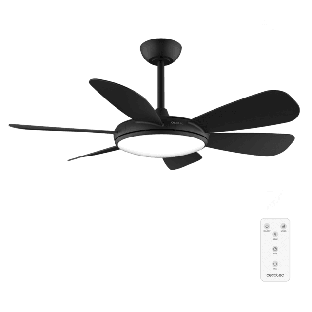 Cecotec EnergySilence Aero 5200 Black Pro Ventilador de techo de 55 W con motor DC y 52 pulgadas luz LED mando a distancia temporizador 6 aspas y modo winter-summer. Ventilador de techo 