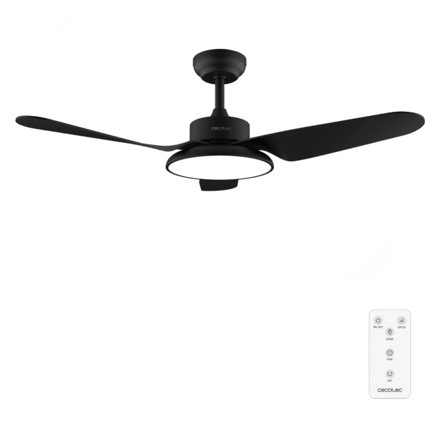 Cecotec EnergySilence Aero 5200 Light Black Ventilador de techo con motor DC de 40W 43" luz LED de 22W 3 tonalidades 3 aspas temporizador programable programable modo winter/summer 6 velocidades.  Ventilador de techo