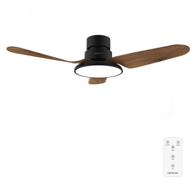Cecotec EnergySilence Aero 5200 Light DarkWood Ventilador de techo con motor DC de 40W 43" luz LED de 22W 3 tonalidades 3 aspas temporizador programable programable modo winter/summer 6 velocidades. Ventilador de techo