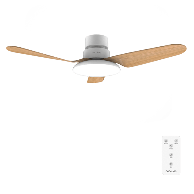 Cecotec EnergySilence Aero 5200 Light LightWood Ventilador de techo con motor DC de 40W 43" luz LED de 22W 3 tonalidades 3 aspas temporizador programable programable modo winter/summer 6 velocidades. Ventilador de techo 